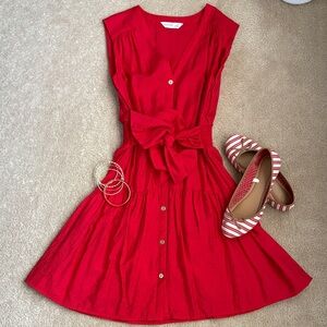 Red Button-Front Dress